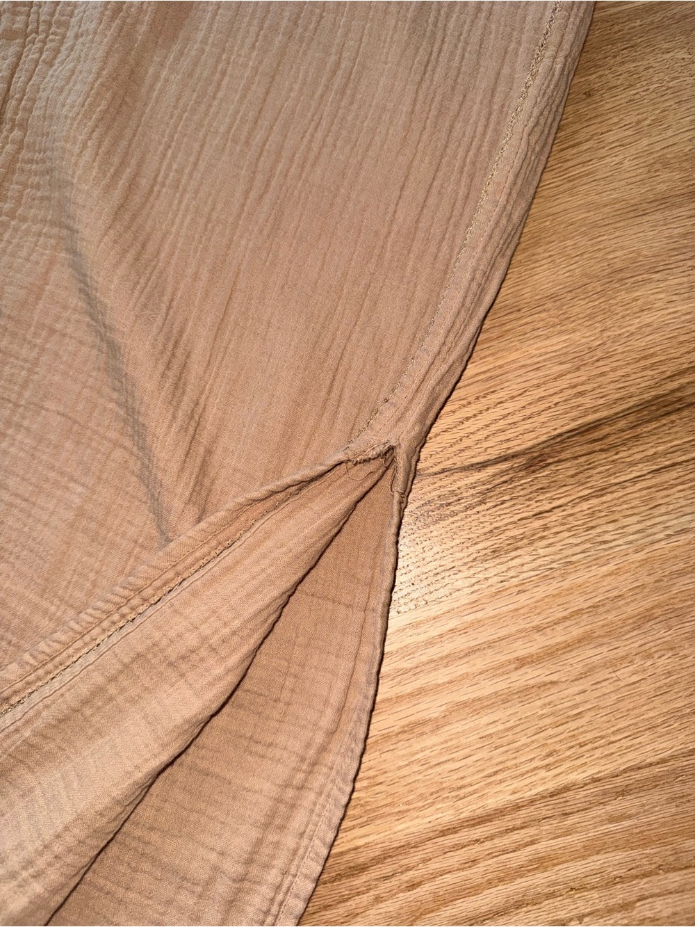 Aerie 100% Cotton Gauze Wide Leg Pants Elastic Waist Bottom Slit Tan Comfy M - Picture 9 of 9